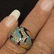 Large Estate Sterling Silver & White Stone Wave Enamel Dome Band Ring Size 6