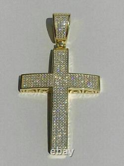 Mens Dome Cross Shape Pendant 2CT Round Simulated Diamond 14K Yellow Gold Plated
