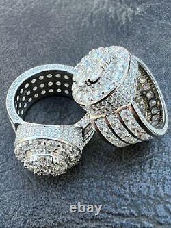 Mens Real Silver 12ct MOISSANITE Ring Passes Tester Iced Cluster Pinky Hip Hop