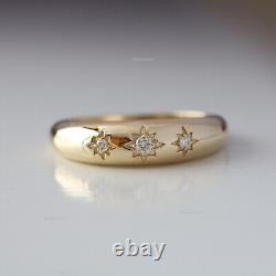 Natural Starburst Diamond Dome Band Pinky Finger Ring 14k Yellow Gold Jewelry