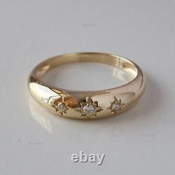 Natural Starburst Diamond Dome Band Pinky Finger Ring 14k Yellow Gold Jewelry