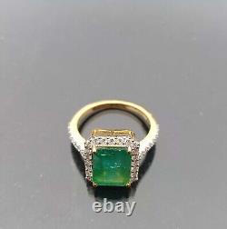 Natural Zambian Emerald Gemstone Moissanite Ring Solid 10K Yellow Gold Ring
