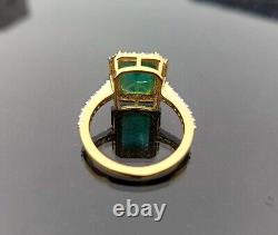 Natural Zambian Emerald Gemstone Moissanite Ring Solid 10K Yellow Gold Ring
