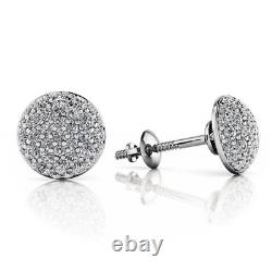 Pave Set Shiny White 1.42CT Moissanites In 10K White Gold Dome Stud Earrings