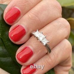 Platinum Princess-cut Diamond Engagement Three Stone Ring 6.25 Signed ZEI