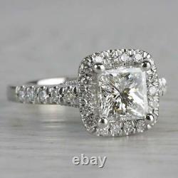 Princess Cut Moissanite Pave Set Halo Engagement Ring 18k Solid White Gold