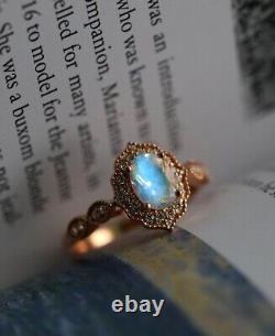 Rainbow Moonstone Rose Gold Plated On Silver Art Deco Engagement Proposal Ring