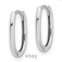 Real 14K White Gold Domed Snug Oval Hinged Huggie Hoop Earrings 1.45 x 13 mm 1 g