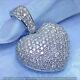 Real 925 Sterling Silver Mens Domed Puffed Heart Pendant 2ct Cubic Zirconia 1.5