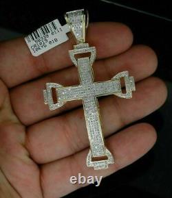 Real Moissanite 2Ct Round Cut Domed Cross Pendant 14k Yellow Gold Plated Silver