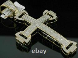 Real Moissanite 2Ct Round Cut Domed Cross Pendant 14k Yellow Gold Plated Silver