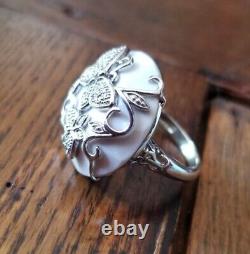 Ross Simons Sterling Silver white agate Diamond Butterfly wide cage ring EA