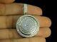 Round Baguette Simulated Diamond Dome Medallion Pendant In 14k White Gold Plated