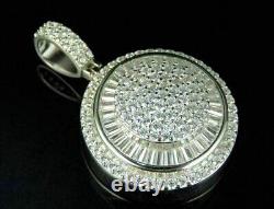 Round Baguette Simulated Diamond Dome Medallion Pendant In 14K White Gold Plated