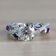 Round Cut Moissanite & Sapphire And Amethyst Engagement Ring In 18k Solid White