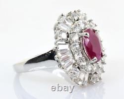 Ruby and CZ Cluster Ring 10k White Gold Size 6