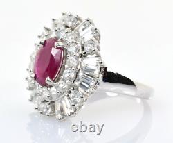 Ruby and CZ Cluster Ring 10k White Gold Size 6