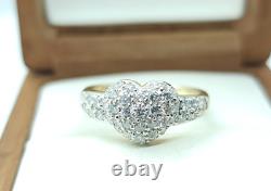 SOLID 14K Yellow Gold Natural Diamond Pavé Dome Heart Bubble Ring 1/2 CTW