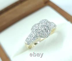SOLID 14K Yellow Gold Natural Diamond Pavé Dome Heart Bubble Ring 1/2 CTW