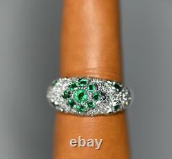 SOLID 18k White Gold Natural Diamond Natural Emerald Ladies Dome Ring