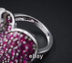 Samuel B. 14k White Gold Pave Ruby Diamond Heart Cocktail Ring Sz 5.5 RG3743