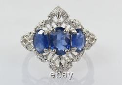 Sapphire Filigree Cocktail Ring in 14k Gold and Platinum 1.28 Carats Size 7