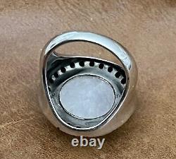 Signed SI 925 Sterling Cabochon Round Moonstone Black Onyx Halo Dome Ring 6.25