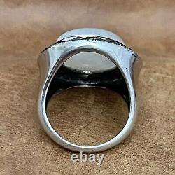 Signed SI 925 Sterling Cabochon Round Moonstone Black Onyx Halo Dome Ring 6.25