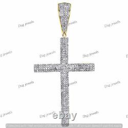 Silver 10K Gold Plated Cubic Zirconia Cross Pendant Tube Domed Men's 2.1 2Ct