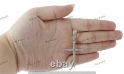 Silver 10K Gold Plated Cubic Zirconia Cross Pendant Tube Domed Men's 2.1 2Ct