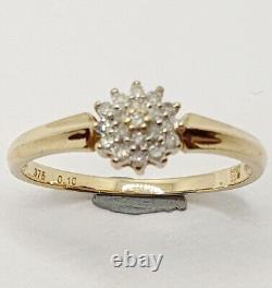 Small Diamond Cluster Dome Ring 9ct Yellow Gold 0.10ct Hallmarked Size P