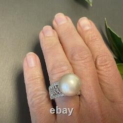 Sterling Silver Vintage Ring Pearl Crystal Filigree Estate Fine Jewelry Size 6.5