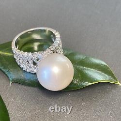 Sterling Silver Vintage Ring Pearl Crystal Filigree Estate Fine Jewelry Size 6.5