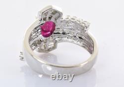 Stunning Ruby & Diamond Ring 14k White Gold 1.83 Carats Size 7.5