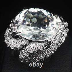 Stunning White Tourmaline Oval Rare 30.10Ct 925 Sterling Silver Handmade Rings