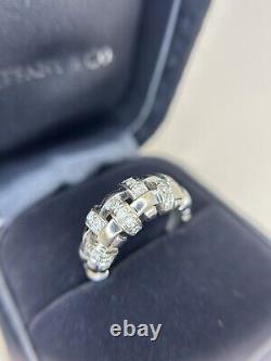 TIFFANY & Co. 18K Vannerie White Gold Diamond Basket Weave Ring 6.5