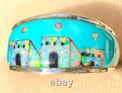 The Three Dwellings Unusual Turquoise and red fire Opal ring sz 6.5 Sterling