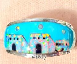 The Three Dwellings Unusual Turquoise and red fire Opal ring sz 6.5 Sterling