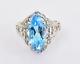 Topaz And Diamond Filigree Ring In 14k White Gold 3.33 Carats Size 6