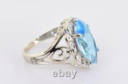 Topaz and Diamond Filigree Ring in 14k White Gold 3.33 Carats Size 6