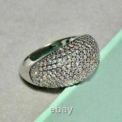 Twilight Dome Wedding Pave Set Men's Ring Lab Created Diamond White Gold Plated