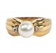 Vintage 10k Solid Gold Japan Cultured Pearl Natural Earth Mined Diamonds Ring