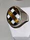 Vintage 11.5 Sterling Tiger Eye Onyx And Mop Ring