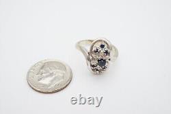 Vintage 14k White Gold 0.33 CT Sapphire Diamond Cluster Ring Size 5.5