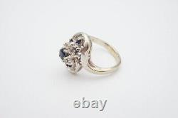 Vintage 14k White Gold 0.33 CT Sapphire Diamond Cluster Ring Size 5.5