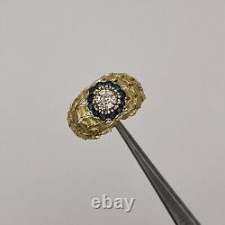Vintage 18k 750 Yellow Gold Ladies Round Sapphire and Diamond Floral Ring Size 7