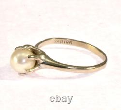Vintage 1940s 10k Solid White Gold 6.2mm Cultured Pearl 6 prong solitare Ring