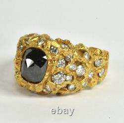 Vintage 1980s Natural Earth Mined Black & White Diamond Nugget Ring