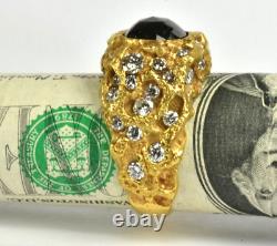 Vintage 1980s Natural Earth Mined Black & White Diamond Nugget Ring