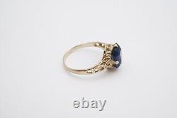 Vintage Art Deco 14k White Gold Blue Stone Filigree Ring Size 3